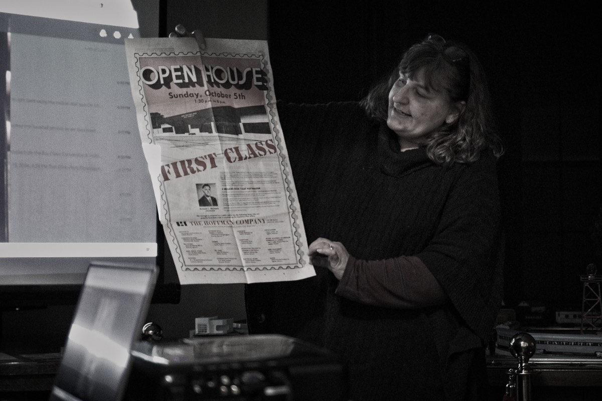 The director of the Appleton History Museum gives a presentation during a Thursday Night at the Museum live event